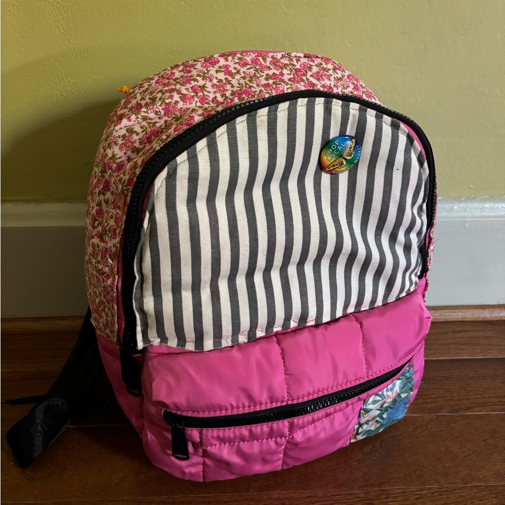 Custom Upcycled Steve Madden Pink Floral and Striped adult/ kid Backpack